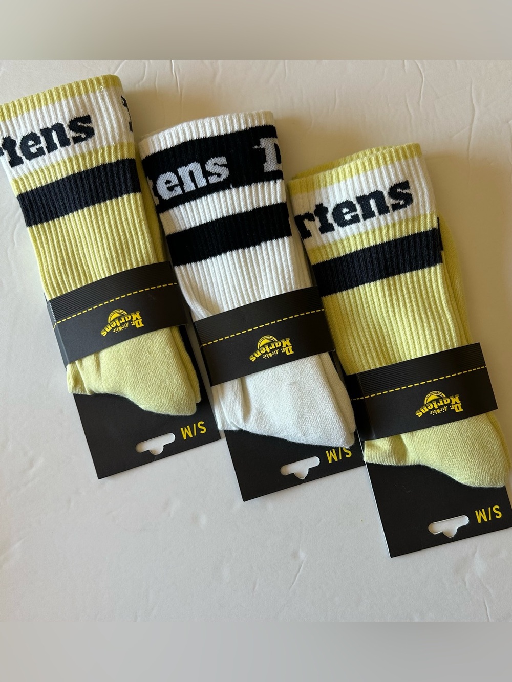 Dr. Martens Lime, White & Black Ribbed Organic Logo Crew Socks - 3 Pack - S/M
